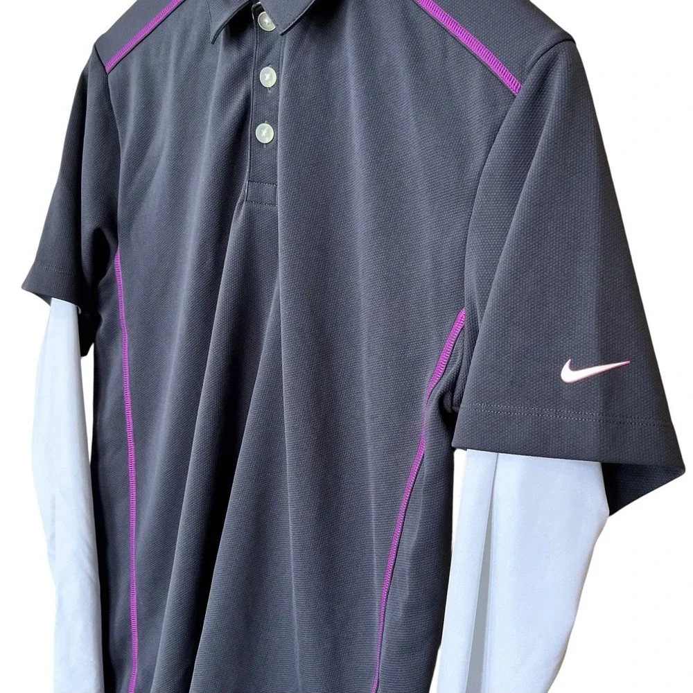 Nike Golf Polo Shirt Women's XL Gray White Long Sleeve Dri-FIT Collared Preppy